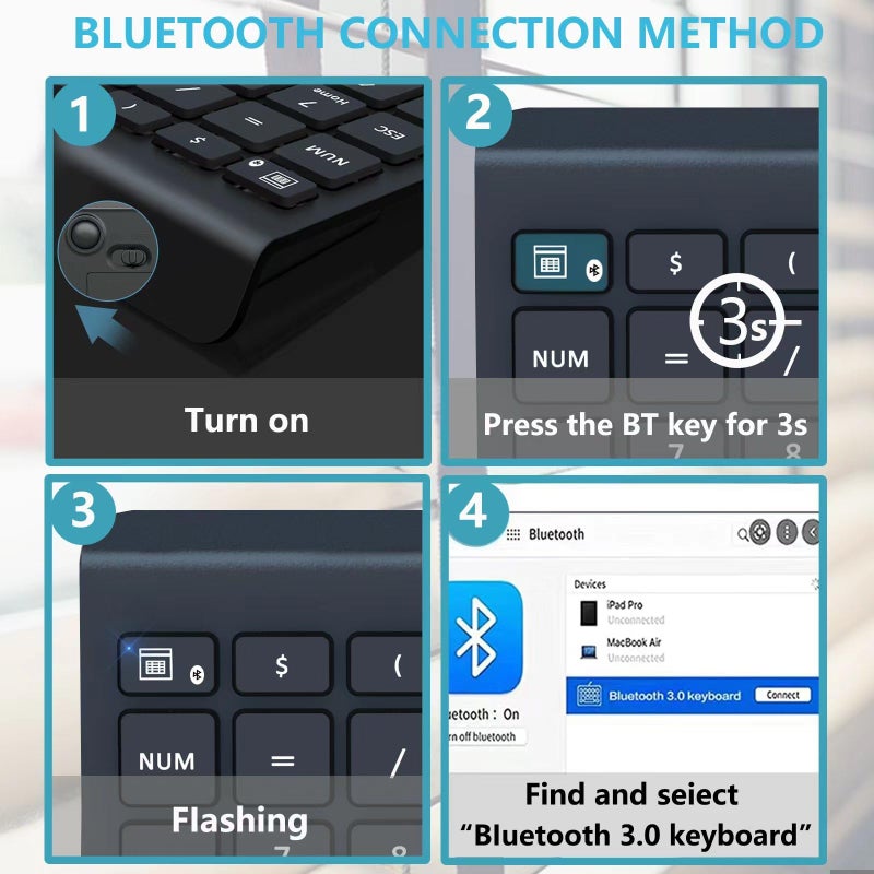 Lekvey Bluetooth Number Pad for Laptop, Wireless Numeric keypad, 28 Keys Numpad Number Keypad Bluetooth 10 Keys Number Pad for Laptop, MacBook Air/Pro, iMac, Surface Pro, etc - Image 3